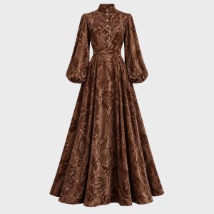 Long Velvet Jacquard Dress Choco
