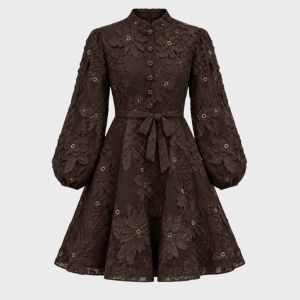Short Floral Chenille Dress Choco