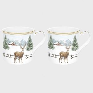 Set 2 high quality Fine China mugs 300 ml in gift box WHITE FOREST