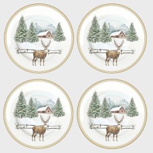 Set 4 porcelain dessert plates Ø 19 cm in hat box WHITE FOREST